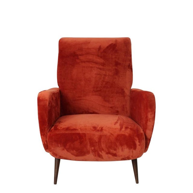 Mid-Century Modern Italian Reclining Armchair in Red Velvet, 1950s For Sale - Image 3 of 10