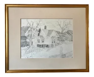 Vintage Original Drawing Village Scene by Roger Stokes