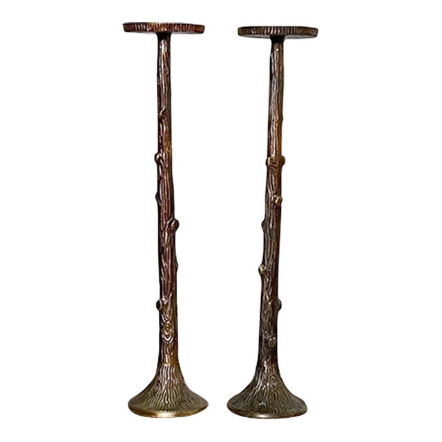 20th Century Bronze Faux Bois Candlesticks in the style of Maison Bagues - A Pair For Sale