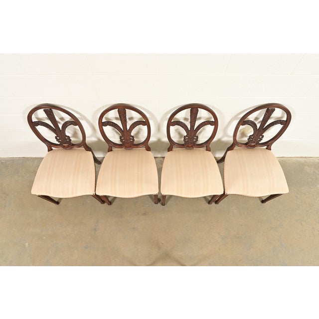 1930s Romweber Antique French Regency Louis XVI Carved Mahogany Dining Chairs, Set of Four For Sale - Image 5 of 13