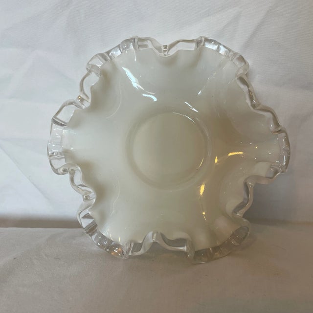 Fenton Crystal Bowl. Silver Crest Milk Glass Bowl. Double Ruffled Scalloped Rim Bowl. Wedding Reception Dish. Extremely...