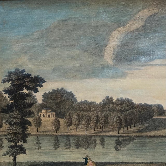 This etching engraving shows a distant view of Kensington Palace and the Queen's Temple from the Serpentine River First...