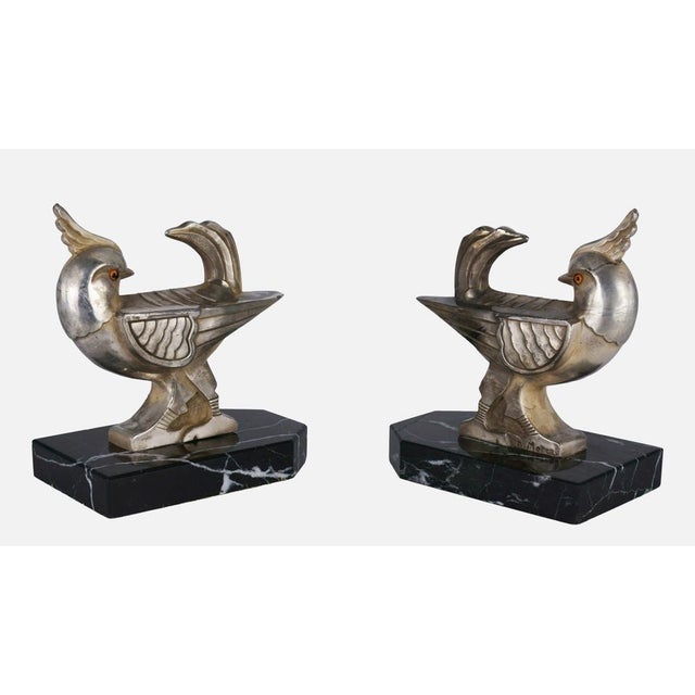 Bird-Shaped Bookends in Silver-Plated Cast Metal by H. Moreau, 1900s, Set of 2 For Sale - Image 9 of 9