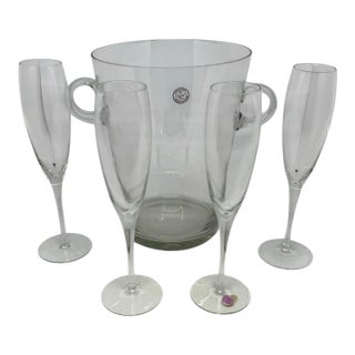 Contemporary Romanian Champagne Bucket Set With Four Flutes - 10” Set For Sale