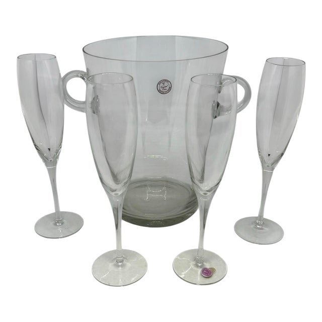 Contemporary Romanian Champagne Bucket Set With Four Flutes - 10” Set For Sale