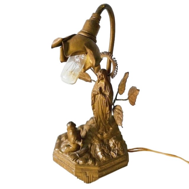 Antique Brass Lourdes Souvenir Lamp, 1910s For Sale - Image 4 of 13
