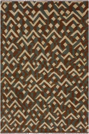 Contemporary Brown Hand-Woven Kilim Wool Rug - 5′ × 6′8″