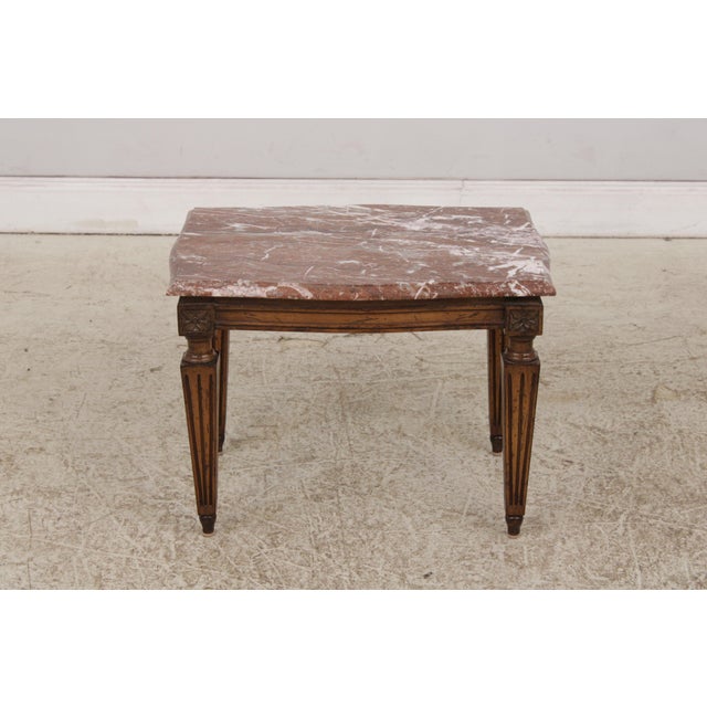 Neoclassical Pair Vintage Italian Neoclassical Marble Top Occasional Tables For Sale - Image 3 of 15