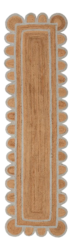 2.5x6 Light Blue Jute Scallop Handmade Bohomian Runner Rug