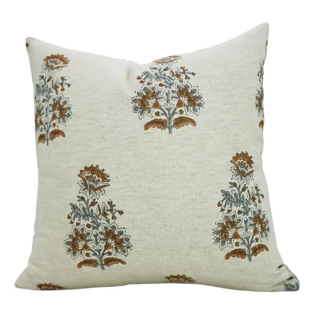 Fabdivine Handmade Block Printed Cushion Cover 24x24 Inch Cotton Linen-Govardhan For Sale