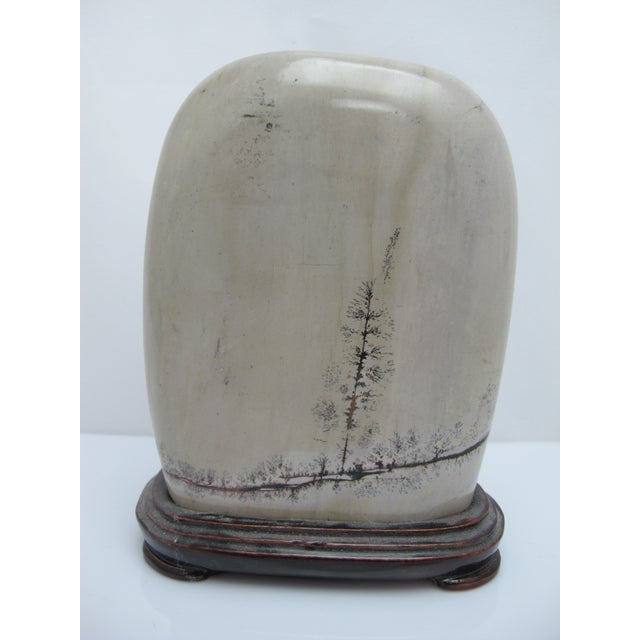 Gray Chinese Natural Painting Dream Stone Meditational Scholars Siltstone Wood Stand For Sale - Image 8 of 12