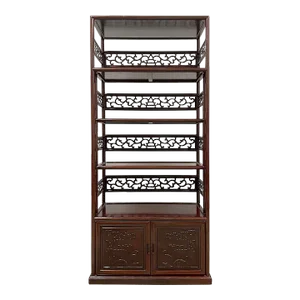 20th Century Chinese Hand Carved Rosewood Book Shelf/Display Cabinet