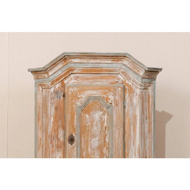 Swedish Late Baroque Corner Cabinet With Scraped Paint and Scalloped Base For Sale - Image 4 of 11