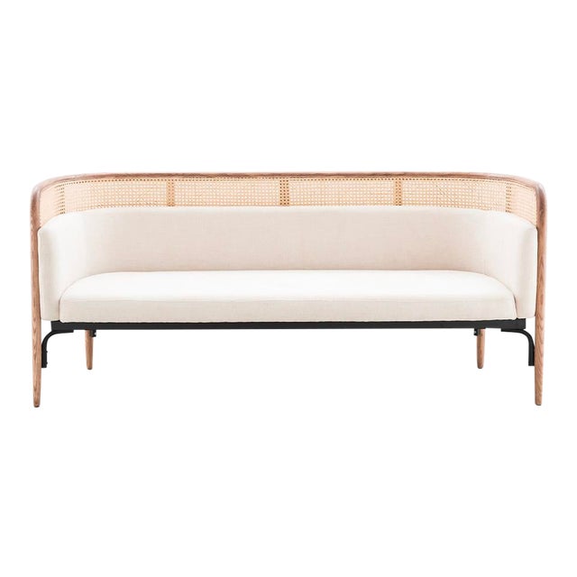 Vesta Leta Linen and Cane Sofa For Sale