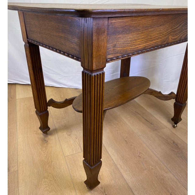 Elegant Vintage Oak Side Table With Drawer & Lower Shelf – Classic Fluted Legs For Sale In Miami - Image 6 of 8
