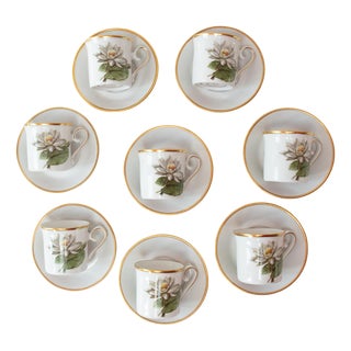 Swedish White Water Lily Coffee Cups for 8, 1970s, Set of 16 For Sale