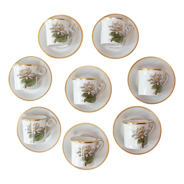 Swedish White Water Lily Coffee Cups for 8, 1970s, Set of 16 For Sale