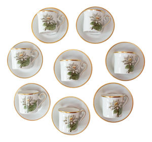 Swedish White Water Lily Coffee Cups for 8, 1970s, Set of 16