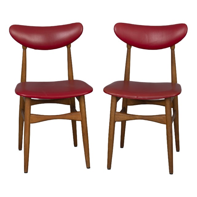 Vintage Italian Chairs in Wood and Leather, 1960s, Set of 2 For Sale