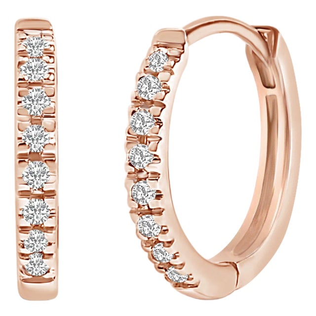 14K Rose Gold 1/5 CTW Diamond Huggie Hoop Earrings For Sale