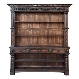 Grand Antique French Renaissance Walnut Bookcase For Sale