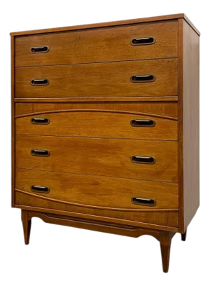 1970s Mid-Century Modern 5-Drawer Highboy Dresser by Hooker Furniture