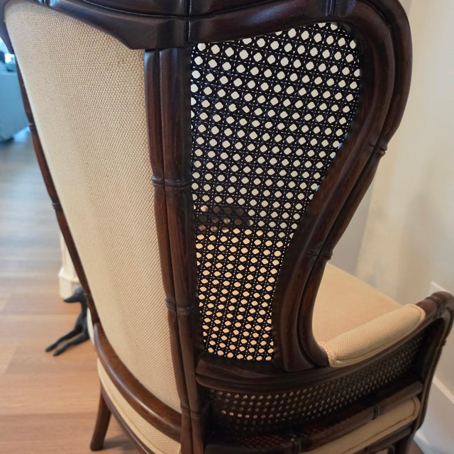 Vintage Ethan Allen Faux Bamboo Cane Wingback Bergere Chair - Hollywood Regency For Sale - Image 10 of 16