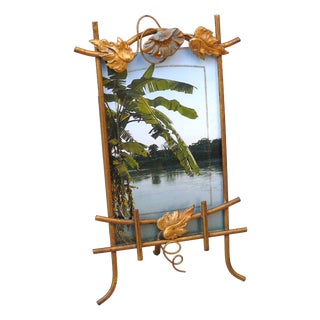 Antique Art Nouveau Style Floral Picture Brass and Enamel, 1890s For Sale