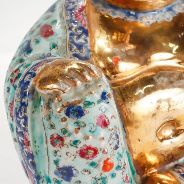 Vintage Gilt Famille Verte Chinese Porcelain Seated Buddha/Luohan Ex-Lorin Marsh For Sale - Image 10 of 14
