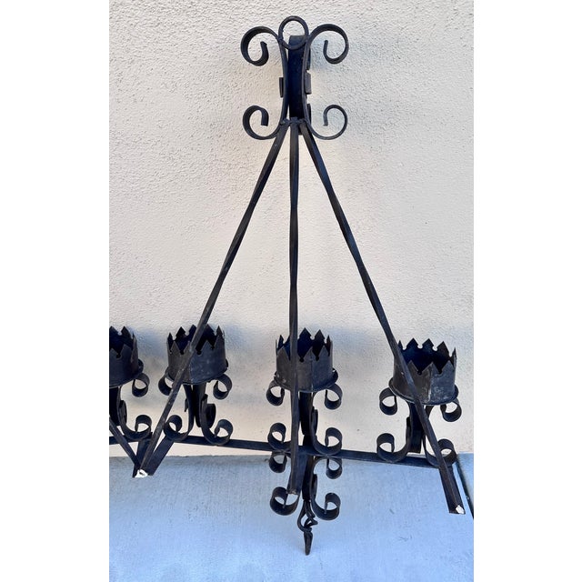 Metal Early 20th Century Hand Forged Wrought Iron Medieval Large Candelabra Spanish Revival Sconce Set For Sale - Image 7 of 9