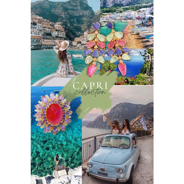 Bochic "Capri" Rose Quartz & Multi Gem Italian Earrings Set 18K Gold & Silver For Sale - Image 12 of 18