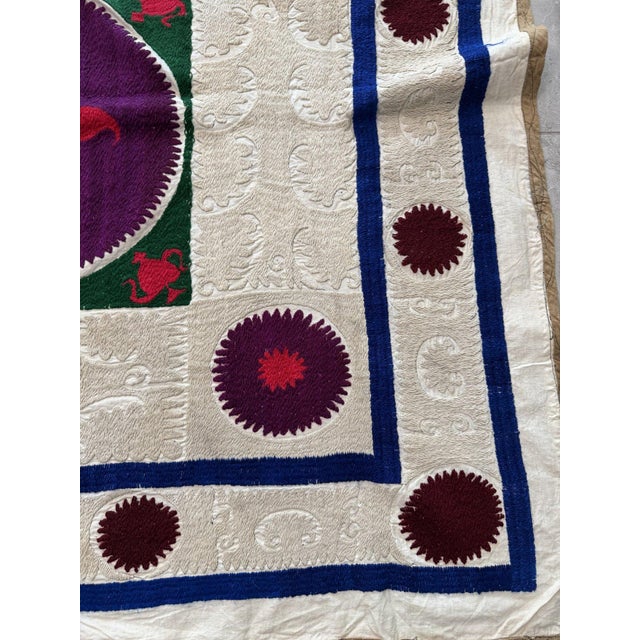 Mid-Century Modern Asian Suzani Tablecloth — 1970s Textile — 4'3'' X 4'4'' For Sale - Image 3 of 10