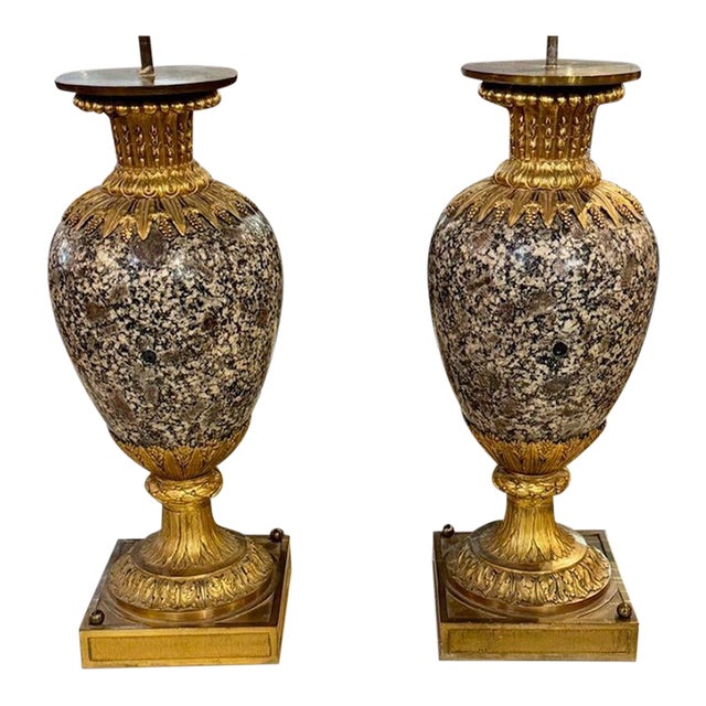Pair of 19th C. French Marble and Bronze Urns For Sale