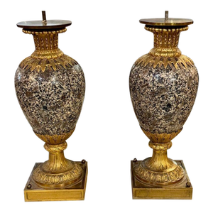 Pair of 19th C. French Marble and Bronze Urns