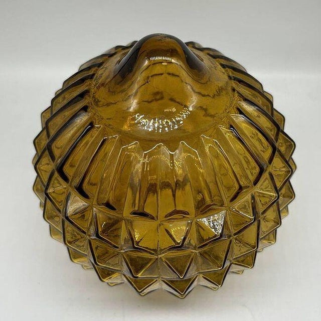 Amber 1970s Modern Mediterranean Style Hand Blown Glass Globe with Beveled Squares For Sale - Image 8 of 10