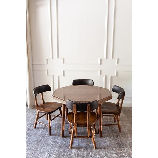 Mid-Century Modern Mid-Century Dixie Furniture Pub Chairs and Matching Faux Bamboo Hexagonal Game Table Set For Sale - Image 3 of 18