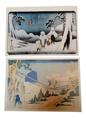 Vintage Japanese Landscape Scene Prints - a Pair