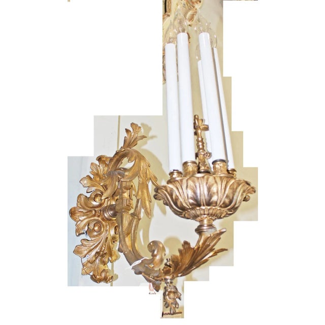 Giant-Scale French Gilt Sconces - A Pair For Sale - Image 4 of 8