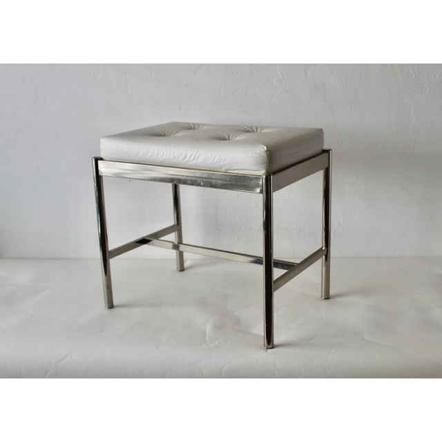 1970s 1970s George Koch & Sons Chrome Rectangular Padded Tufted Ivory Vinyl Seat Vanity Stool For Sale - Image 5 of 11