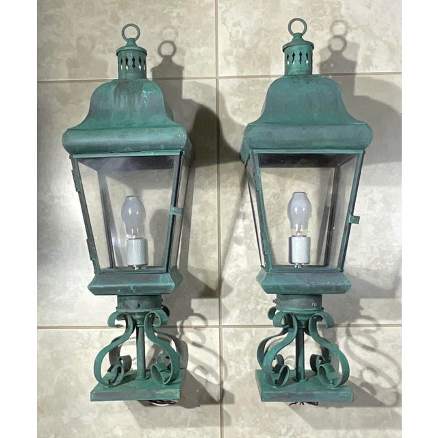 Pair of Vintage Solid Brass Post Lanterns. 27”h X 8”.5 X 8”.5 For Sale - Image 10 of 16