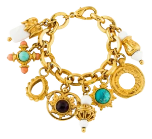 José & Maria Barrera Charms Bracelet Gem Stones Gold Plated Turquoise