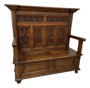 Antique Heavily Carved German Bench Oak 1800s