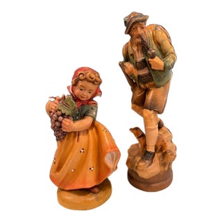 Woman With Grapes/ Hunter With Dog Figurines - Set of 2 For Sale