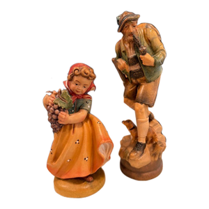 Woman With Grapes/ Hunter With Dog Figurines - Set of 2