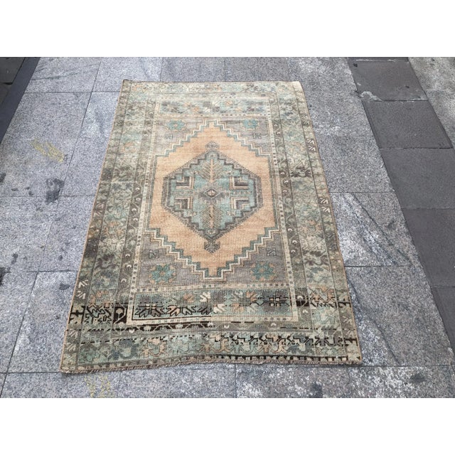 Turkish Tribal Floor Faded Oushak Rug - 3′8″ × 5′5″ For Sale - Image 11 of 11