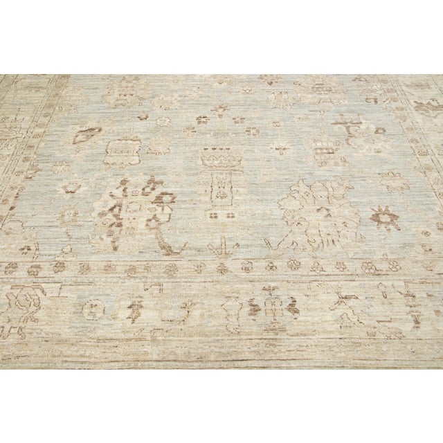 Early 21st Century Gray Modern Handmade Floral Oushak Style Wool Rug For Sale - Image 5 of 8