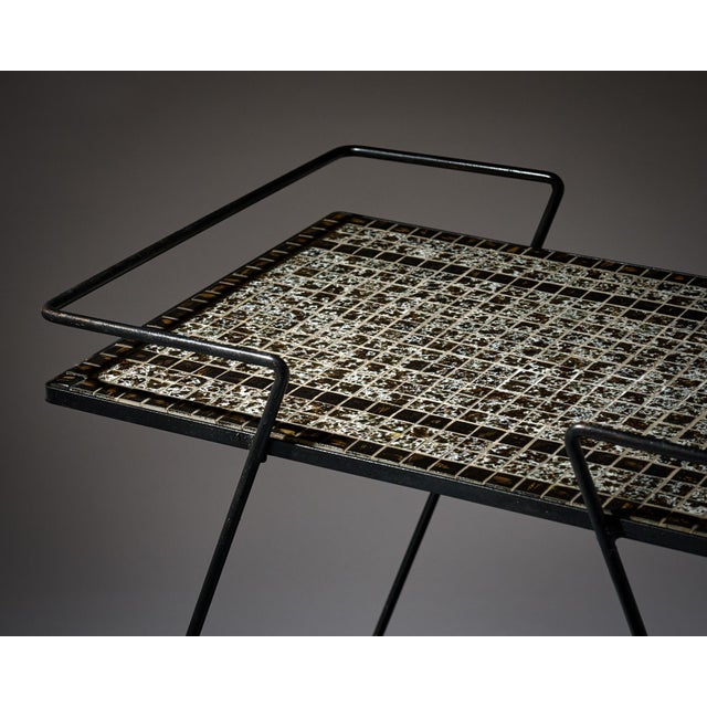 Metal French Mid-Century Modern Tiled Bar Cart For Sale - Image 7 of 9