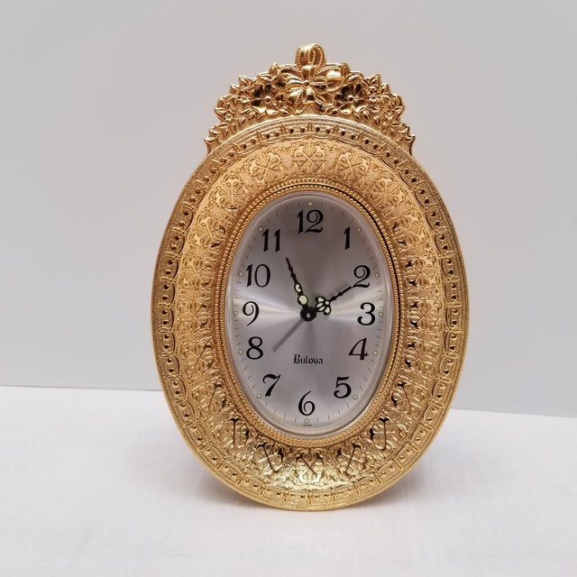 Vintage Bulova Gold Toned Oval Alarm Clock Chairish