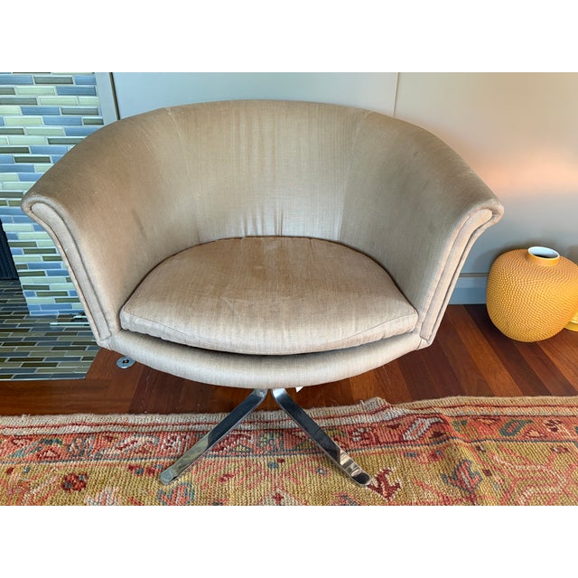 Mid-Century Modern Mid-Century Modern Champagne Swivel Barrel Lounge Chairs - A Pair For Sale - Image 3 of 11