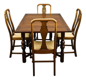 Vintage Oak Draw Leaf Dining Table and Chairs, 1920, Set of 5